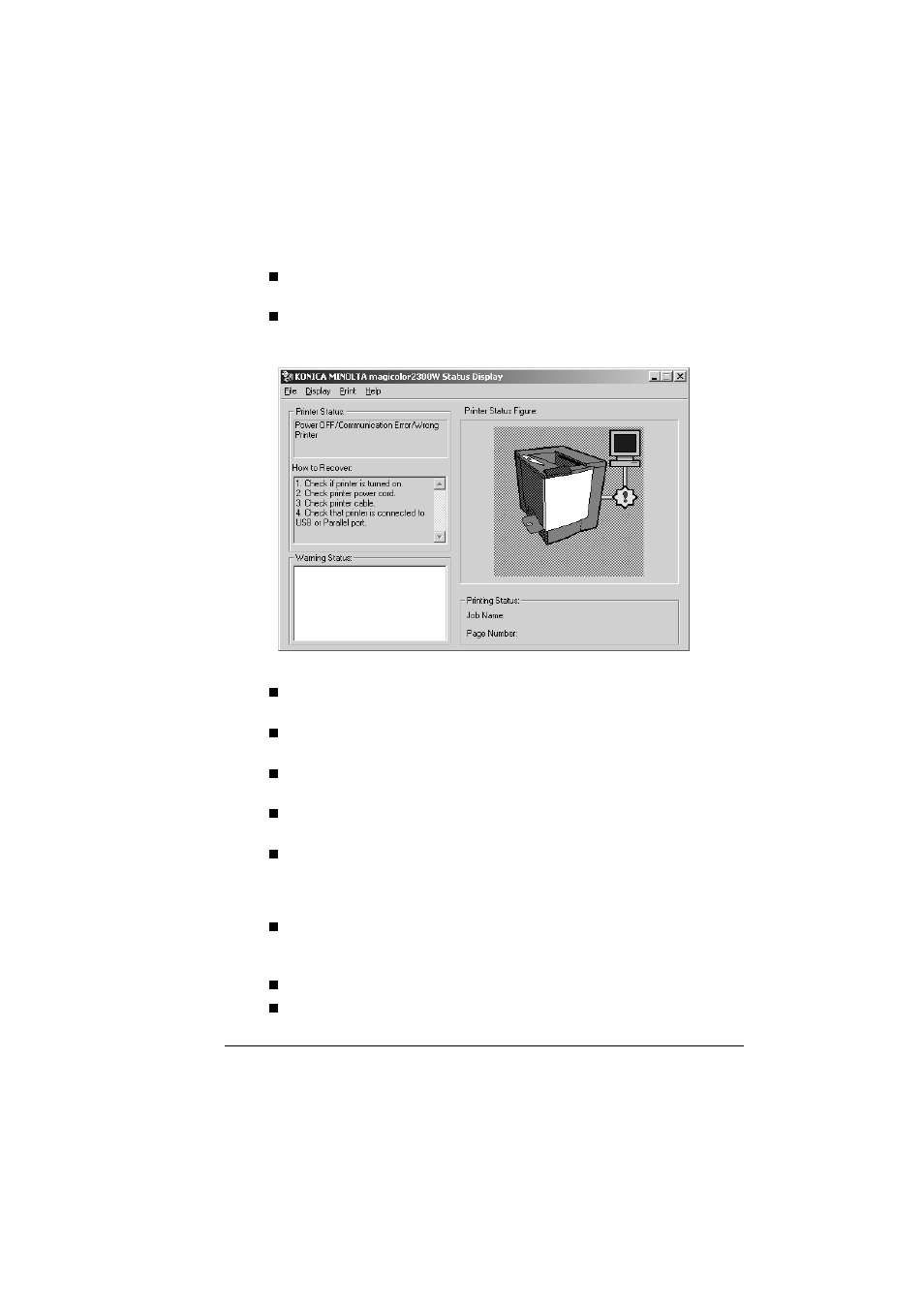 Using the status display, Working with the display menu | Konica Minolta MAGICOLOR 2300 User Manual | Page 49 / 156