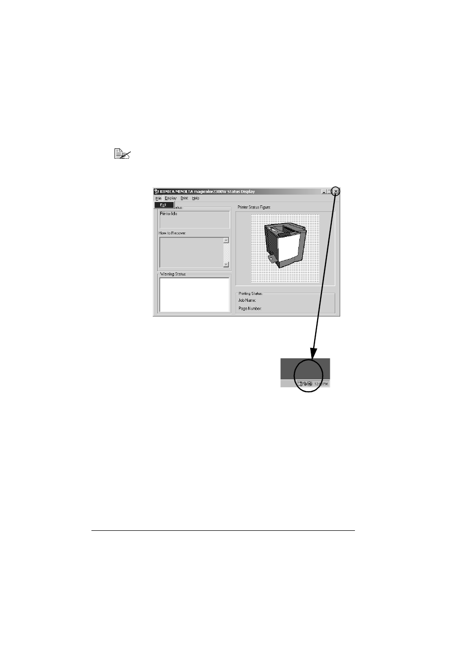 Closing the status display | Konica Minolta MAGICOLOR 2300 User Manual | Page 52 / 156