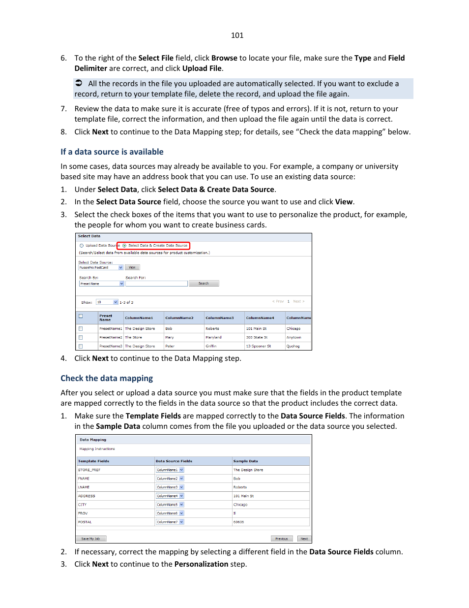 If a data source is available, Check the data mapping | Konica Minolta Digital StoreFront User Manual | Page 101 / 127