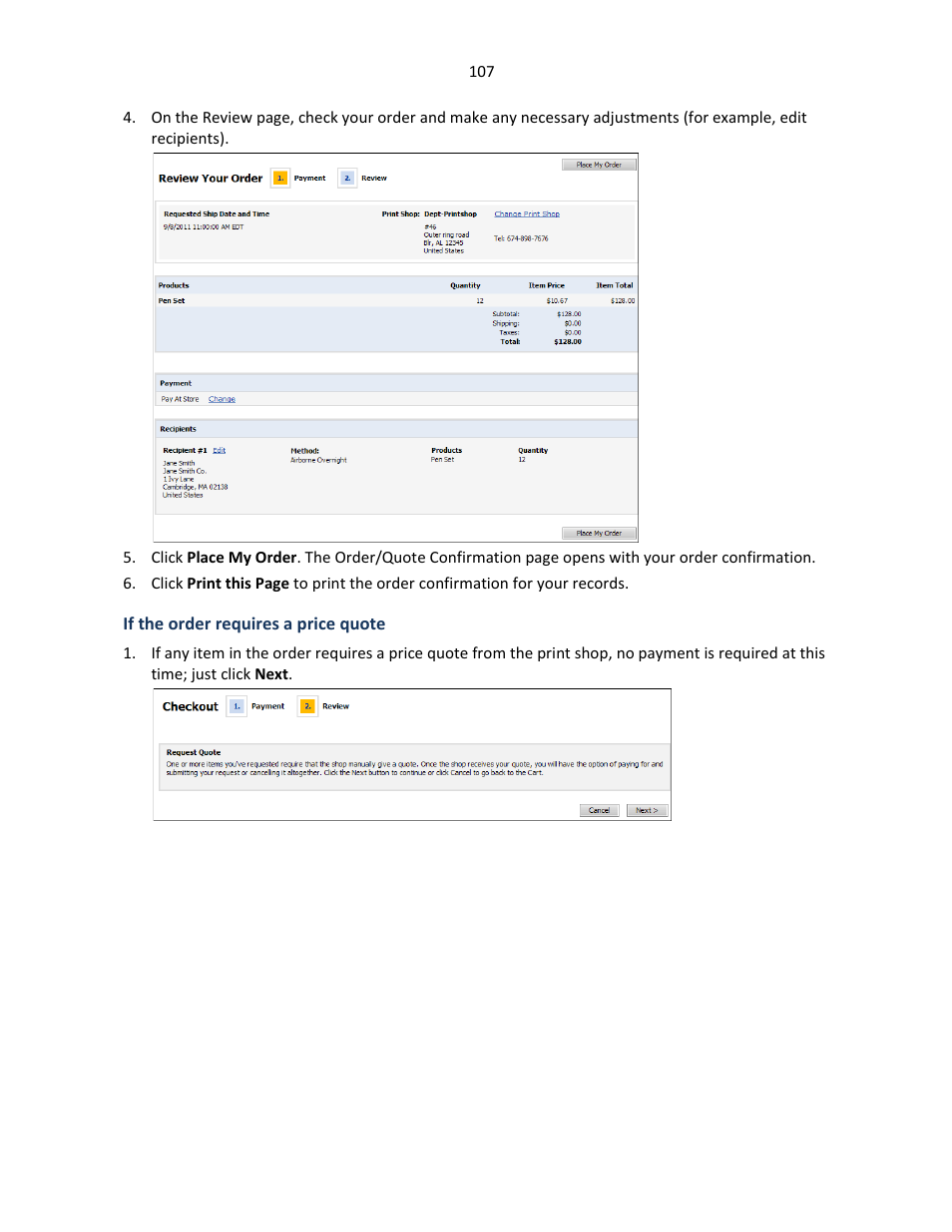 If the order requires a price quote | Konica Minolta Digital StoreFront User Manual | Page 107 / 127