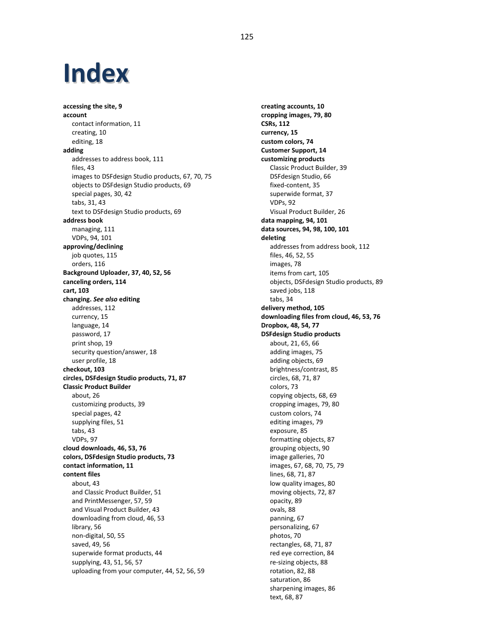 Index | Konica Minolta Digital StoreFront User Manual | Page 125 / 127