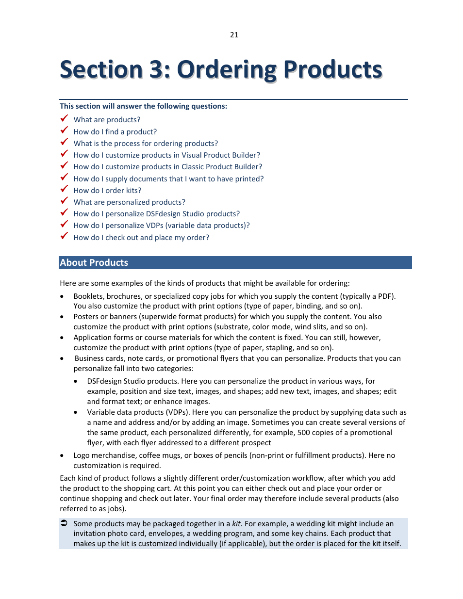 Section 3: ordering products, About products | Konica Minolta Digital StoreFront User Manual | Page 21 / 127