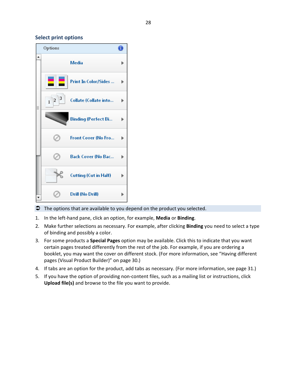 Select print options | Konica Minolta Digital StoreFront User Manual | Page 28 / 127