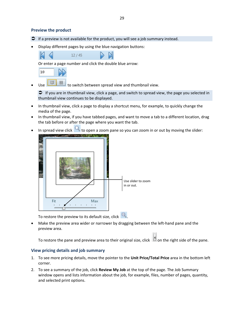 Preview the product, View pricing details and job summary | Konica Minolta Digital StoreFront User Manual | Page 29 / 127