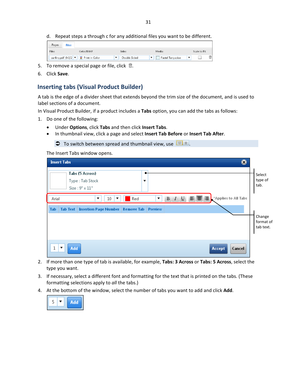 Inserting tabs (visual product builder), Ge 31 | Konica Minolta Digital StoreFront User Manual | Page 31 / 127