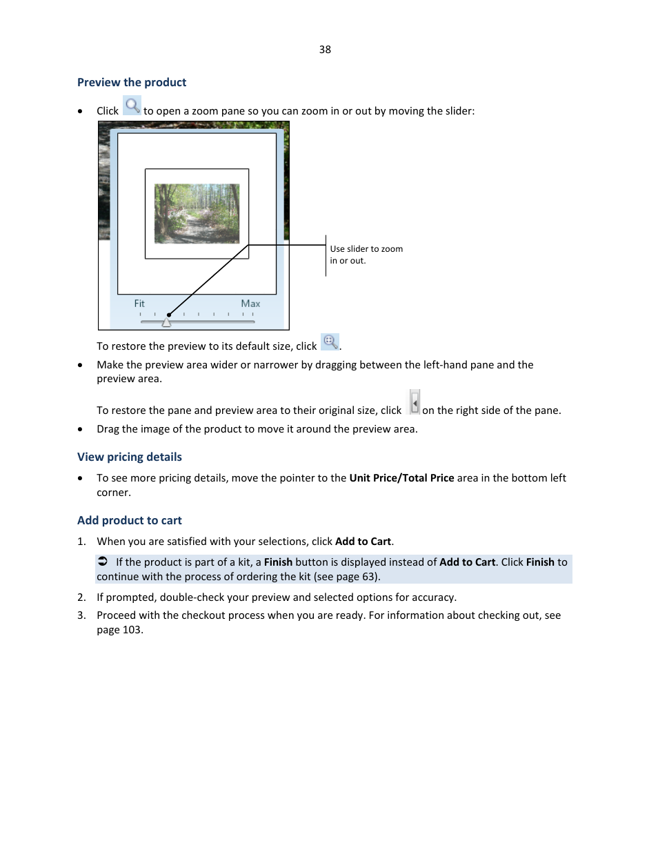 Preview the product, View pricing details, Add product to cart | Konica Minolta Digital StoreFront User Manual | Page 38 / 127