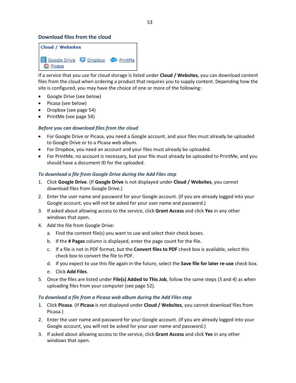 Download files from the cloud, Before you can download files from the cloud, Ge 53 | Konica Minolta Digital StoreFront User Manual | Page 53 / 127