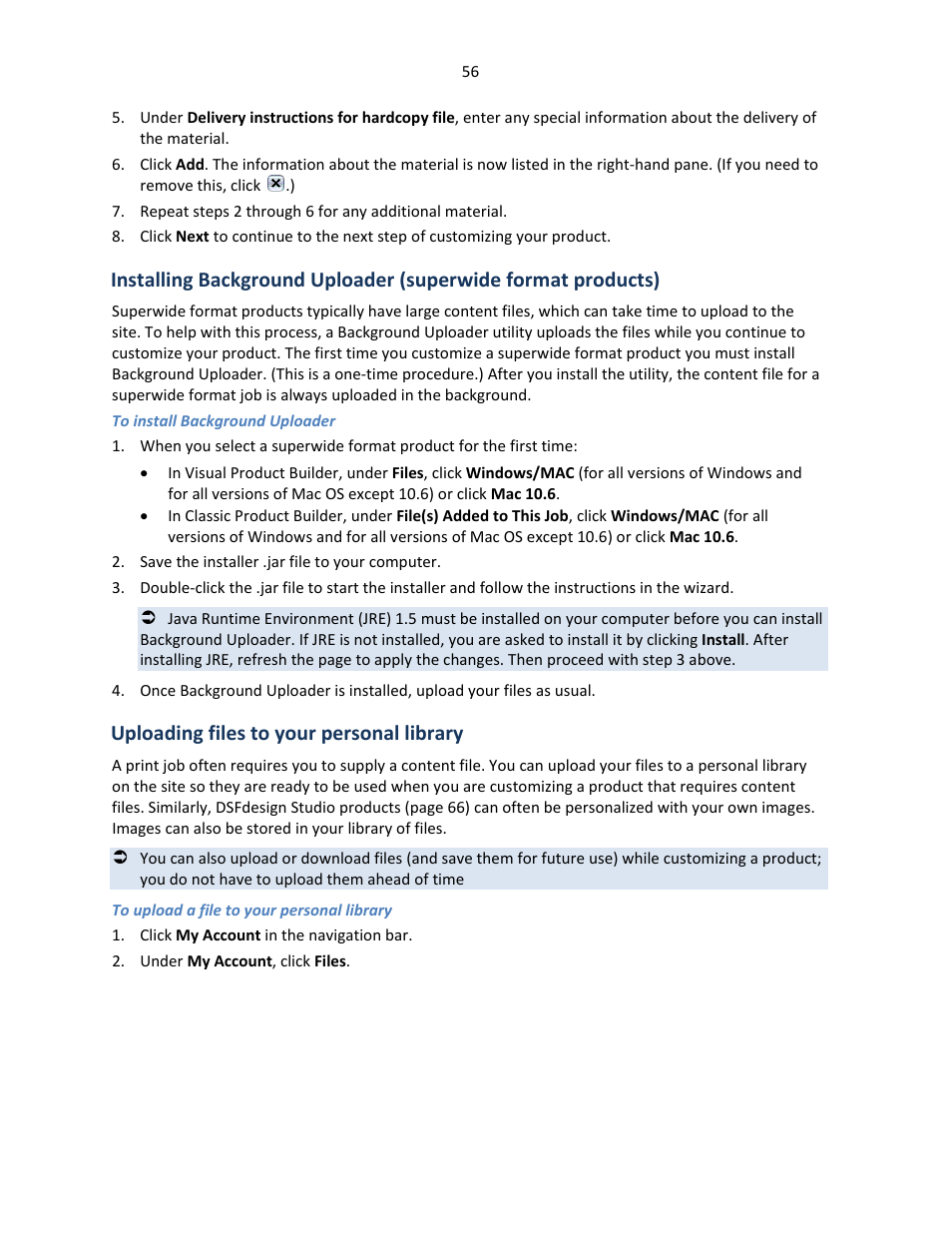 Uploading files to your personal library, Ge 56 | Konica Minolta Digital StoreFront User Manual | Page 56 / 127
