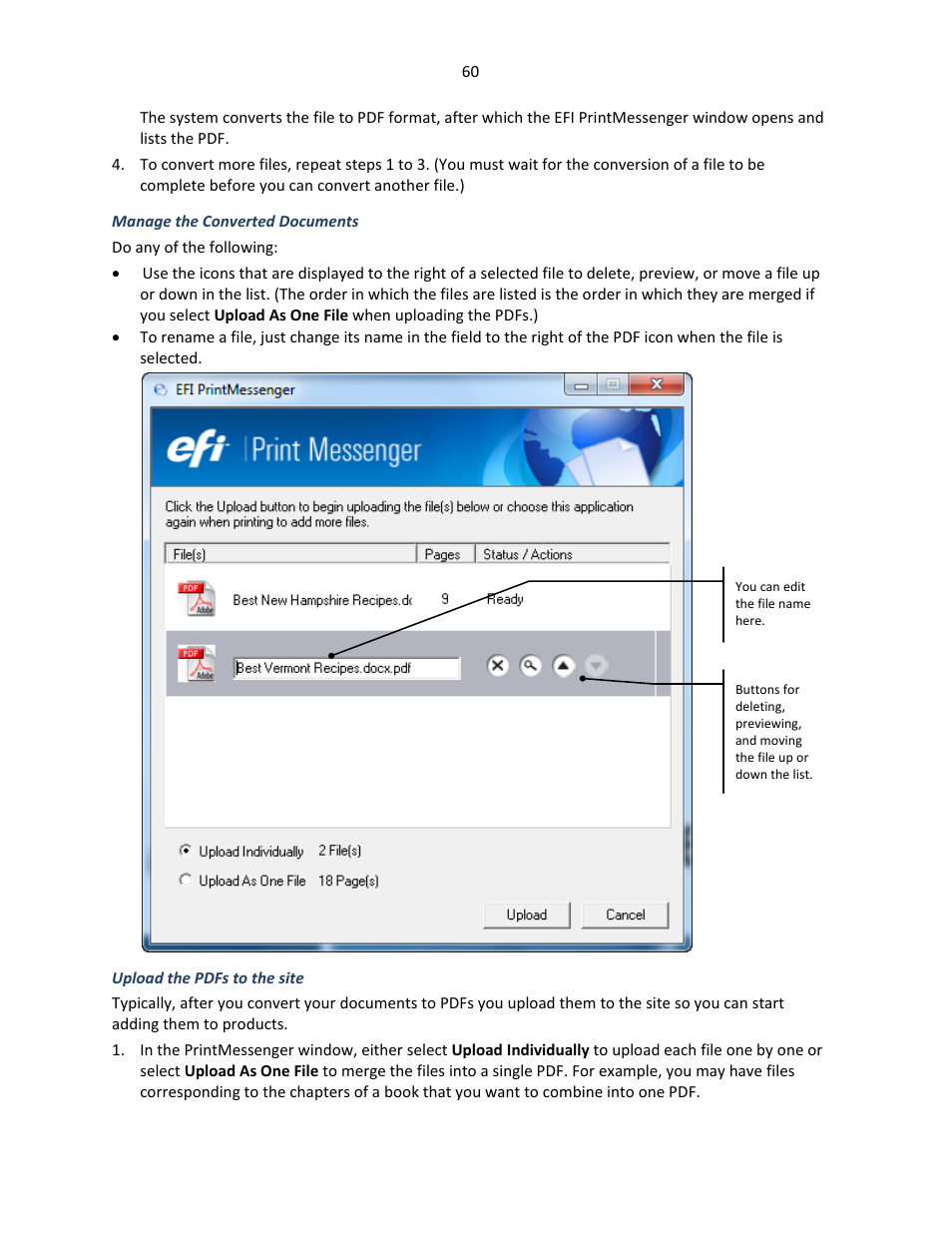Manage the converted documents, Upload the pdfs to the site | Konica Minolta Digital StoreFront User Manual | Page 60 / 127