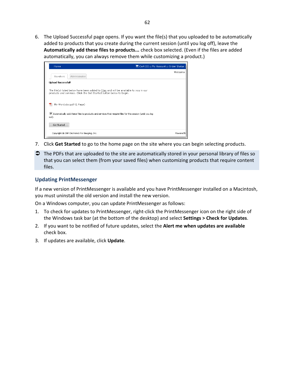 Updating printmessenger | Konica Minolta Digital StoreFront User Manual | Page 62 / 127