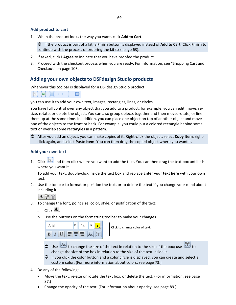 Add product to cart, Add your own text, Ge 69.) | Ge 69 | Konica Minolta Digital StoreFront User Manual | Page 69 / 127