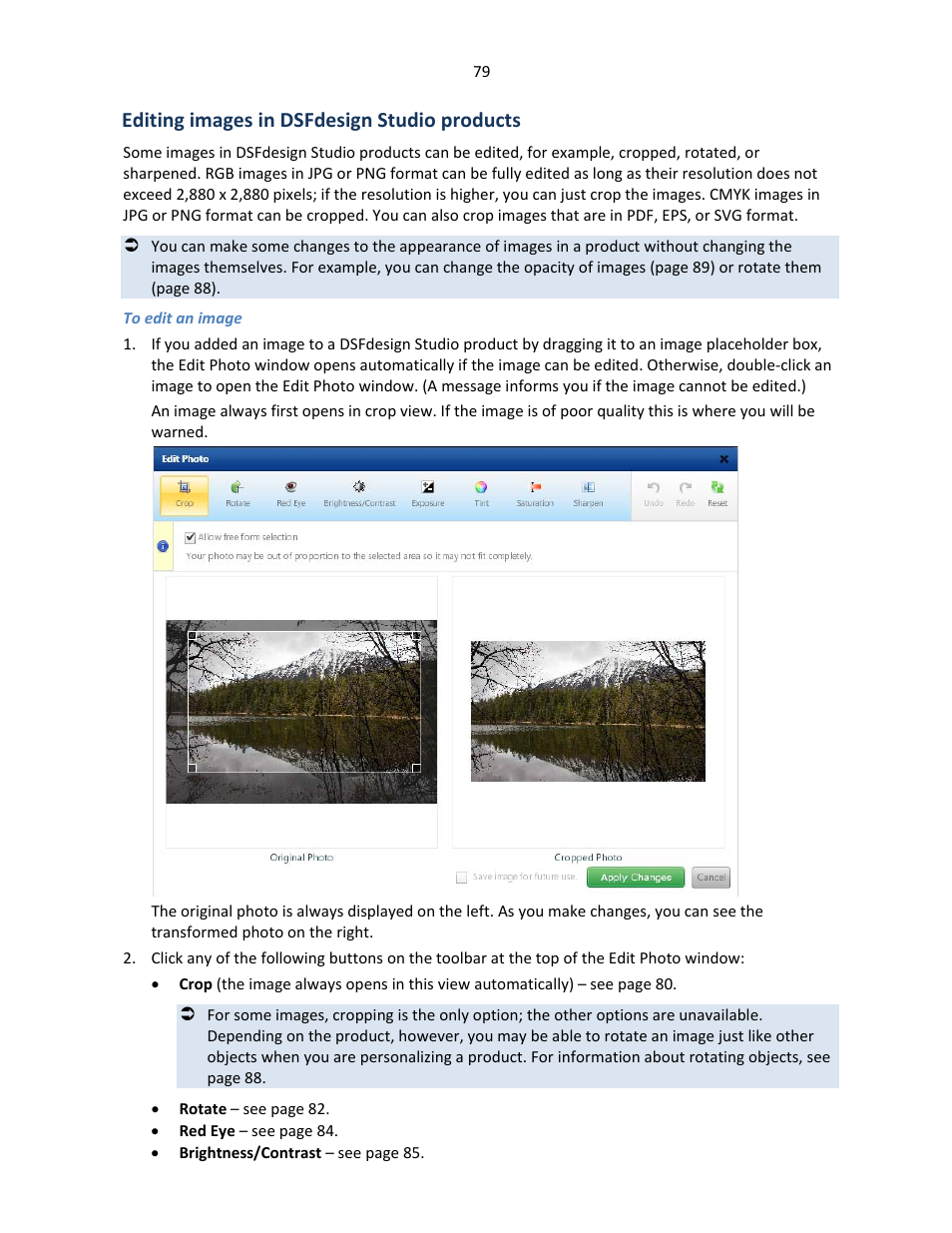 Editing images in dsfdesign studio products | Konica Minolta Digital StoreFront User Manual | Page 79 / 127