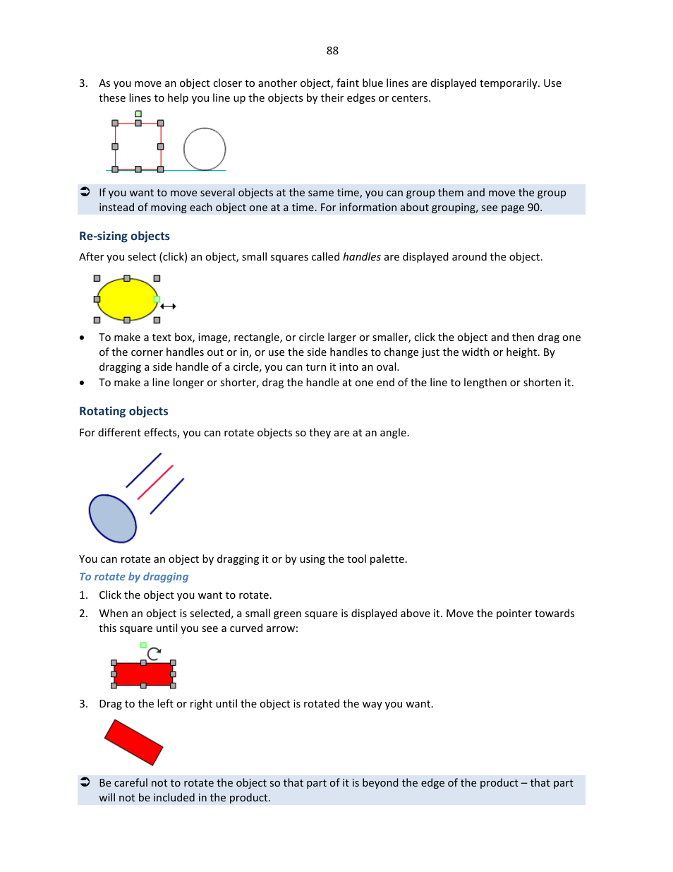 Re-sizing objects, Rotating objects, Ge 88 | Konica Minolta Digital StoreFront User Manual | Page 88 / 127