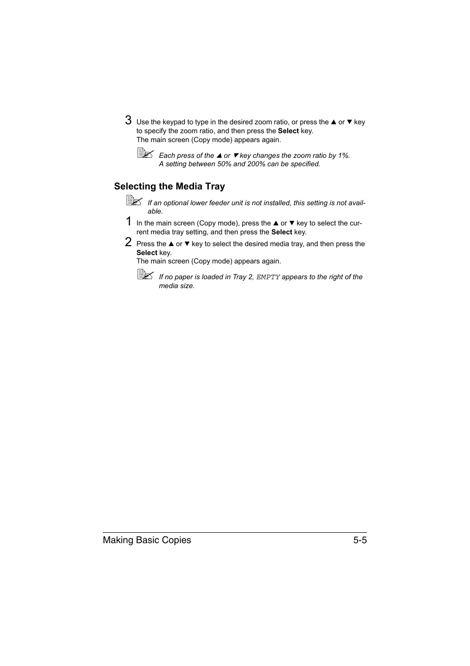 Selecting the media tray, Selecting the media tray -5 | Konica Minolta magicolor 1690MF User Manual | Page 124 / 285