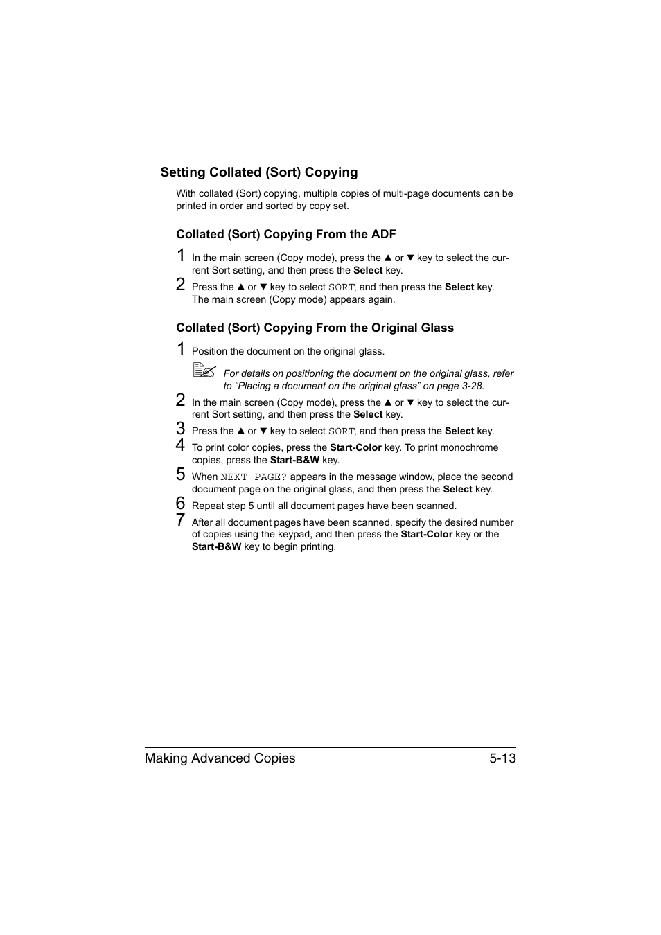 Setting collated (sort) copying, Collated (sort) copying from the adf, Collated (sort) copying from the original glass | Setting collated (sort) copying -13 | Konica Minolta magicolor 1690MF User Manual | Page 132 / 285