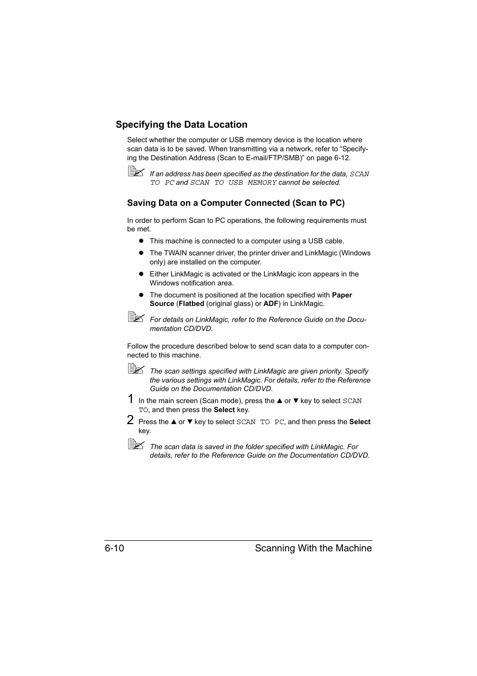 Specifying the data location, Saving data on a computer connected (scan to pc), Specifying the data location -10 | Konica Minolta magicolor 1690MF User Manual | Page 143 / 285