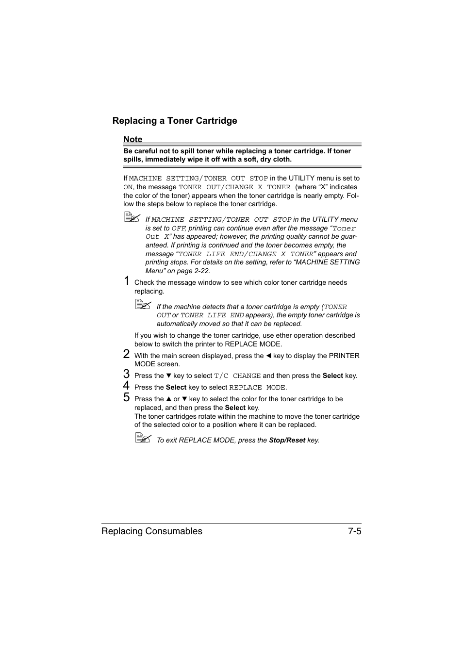 Replacing a toner cartridge, Replacing a toner cartridge -5 | Konica Minolta magicolor 1690MF User Manual | Page 168 / 285
