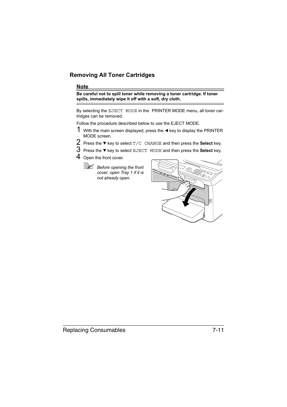 Removing all toner cartridges, Removing all toner cartridges -11 | Konica Minolta magicolor 1690MF User Manual | Page 174 / 285