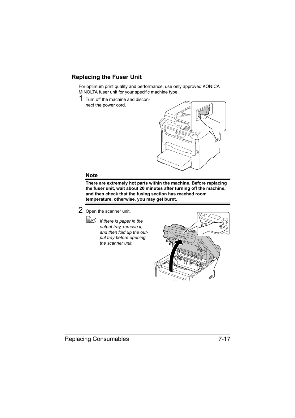 Replacing the fuser unit, Replacing the fuser unit -17 | Konica Minolta magicolor 1690MF User Manual | Page 180 / 285