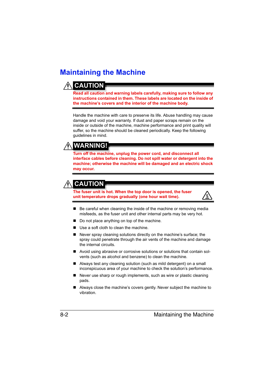 Maintaining the machine, Maintaining the machine -2, Caution | Warning | Konica Minolta magicolor 1690MF User Manual | Page 189 / 285