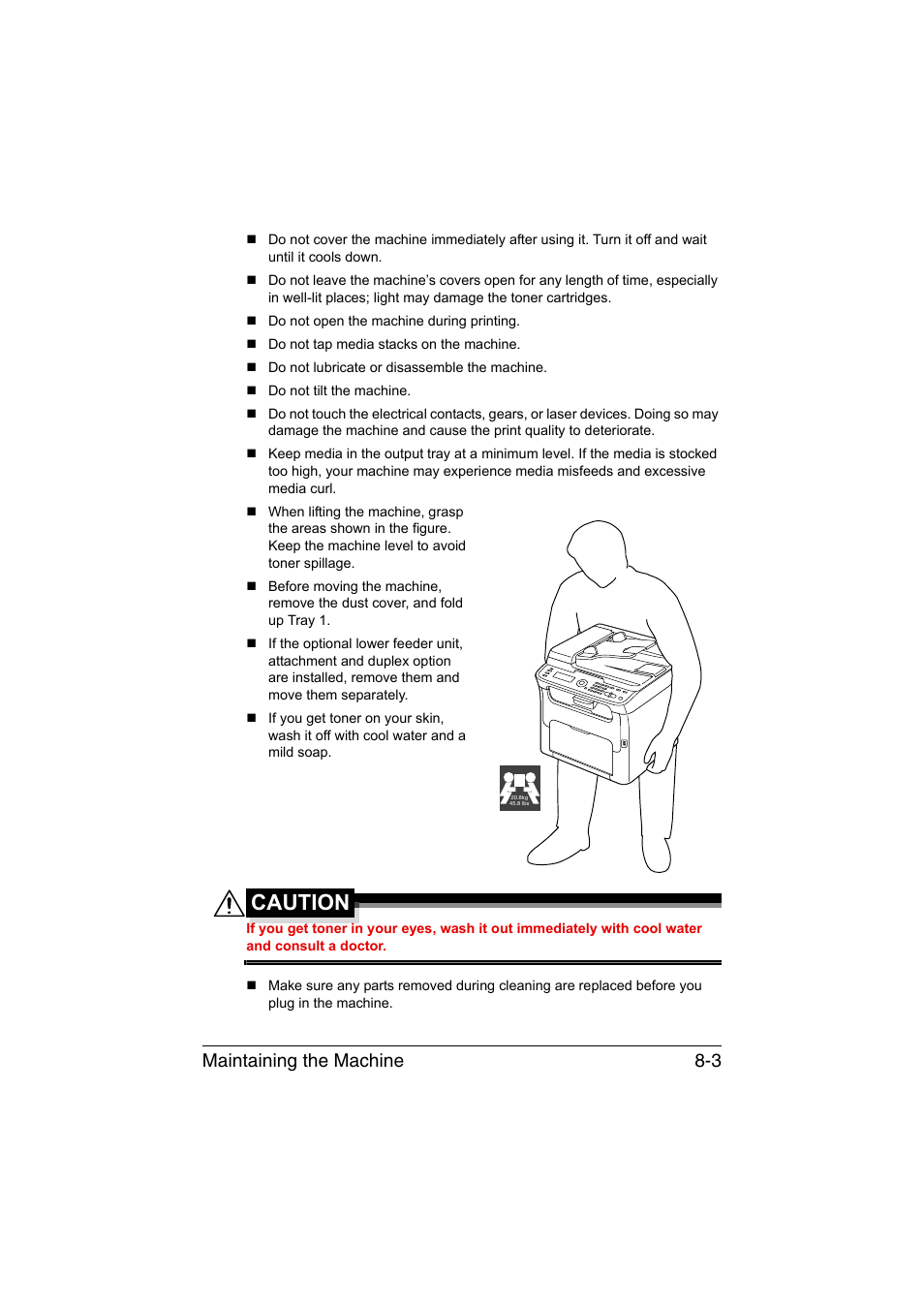 Caution, Maintaining the machine 8-3 | Konica Minolta magicolor 1690MF User Manual | Page 190 / 285