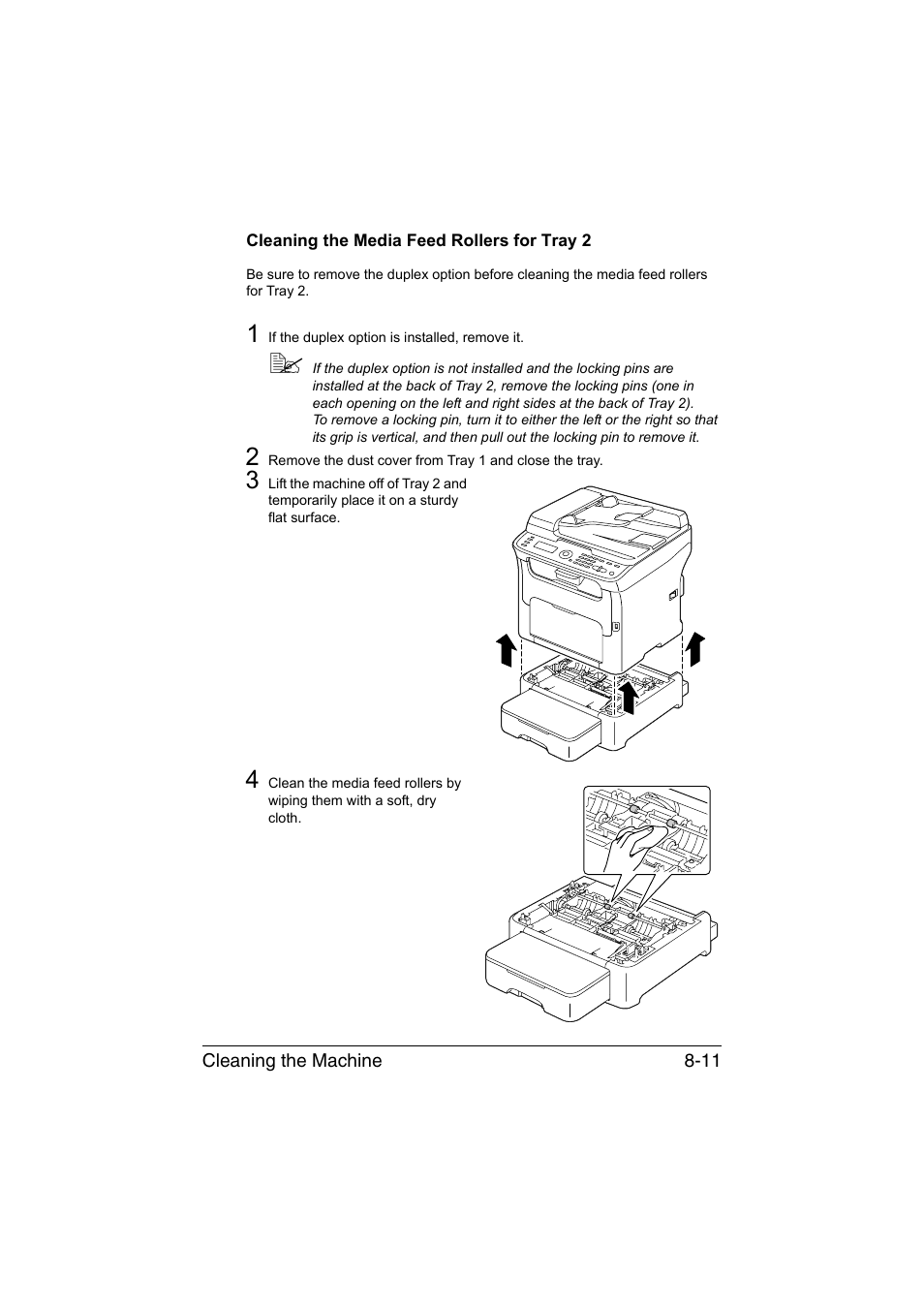 Cleaning the media feed rollers for tray 2, Cleaning the media feed rollers for tray 2 -11 | Konica Minolta magicolor 1690MF User Manual | Page 198 / 285