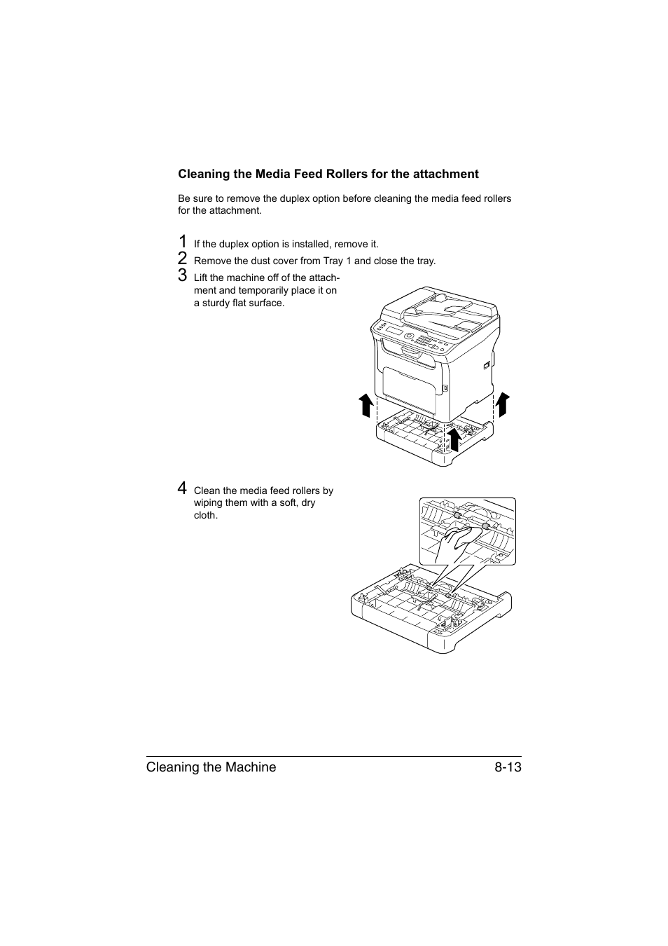 Cleaning the media feed rollers for the attachment | Konica Minolta magicolor 1690MF User Manual | Page 200 / 285