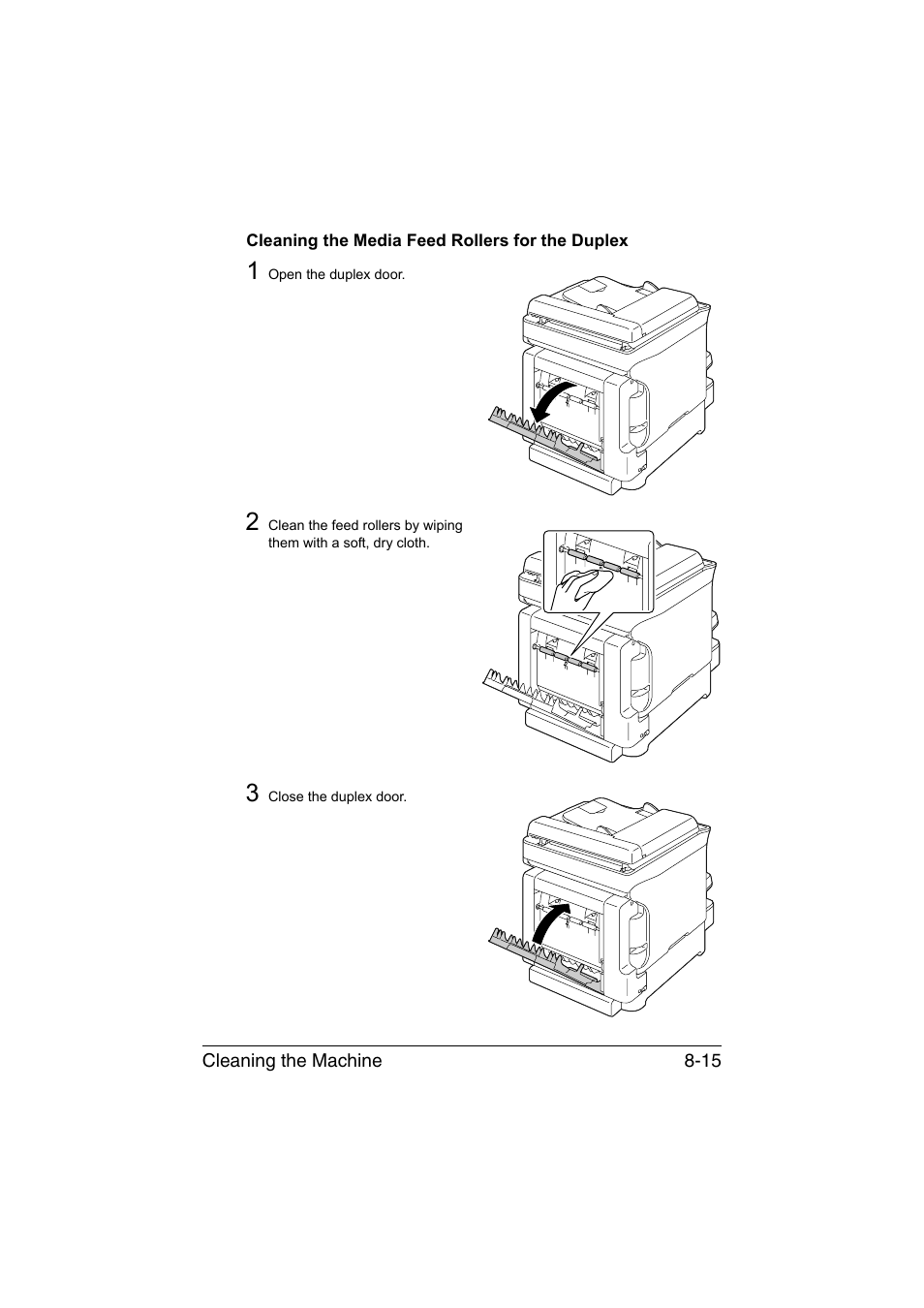 Cleaning the media feed rollers for the duplex, Cleaning the media feed rollers for the duplex -15 | Konica Minolta magicolor 1690MF User Manual | Page 202 / 285