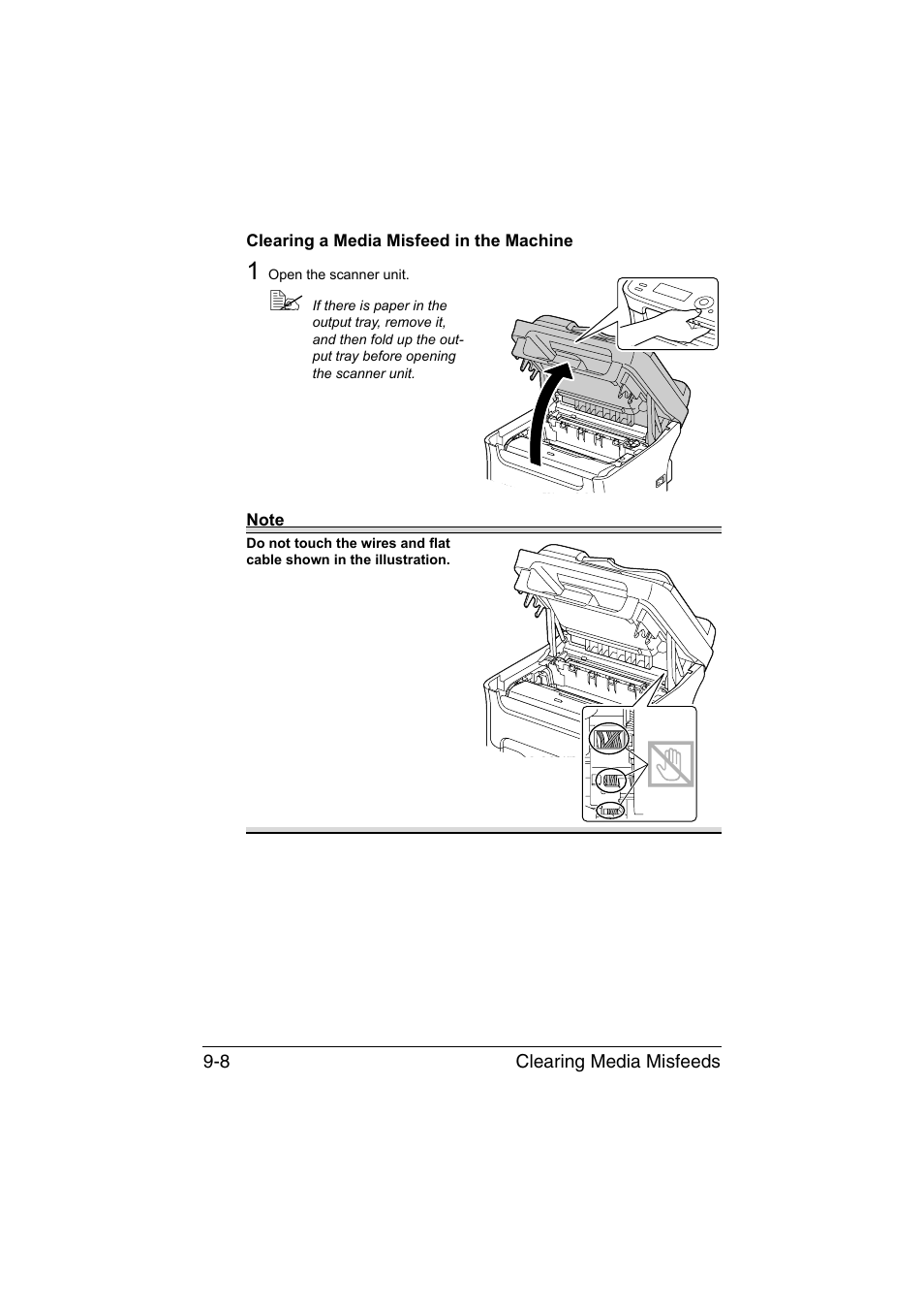 Clearing a media misfeed in the machine, Clearing a media misfeed in the machine -8 | Konica Minolta magicolor 1690MF User Manual | Page 219 / 285