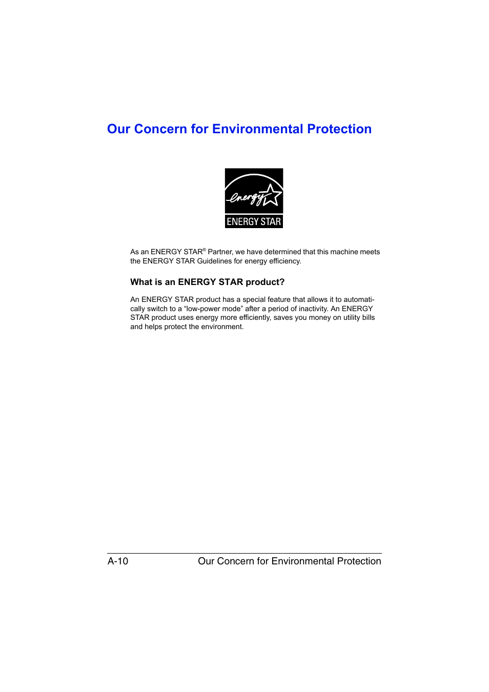 Our concern for environmental protection, What is an energy star product | Konica Minolta magicolor 1690MF User Manual | Page 281 / 285