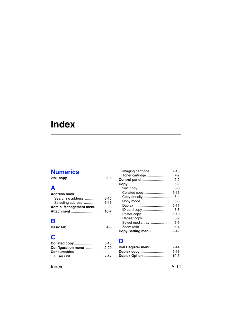 Index, A to d, Numerics | Konica Minolta magicolor 1690MF User Manual | Page 282 / 285