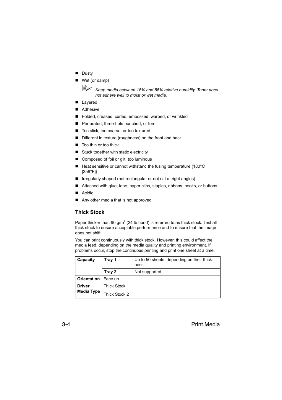 Thick stock, Thick stock -4, Print media 3-4 | Konica Minolta magicolor 1690MF User Manual | Page 85 / 285