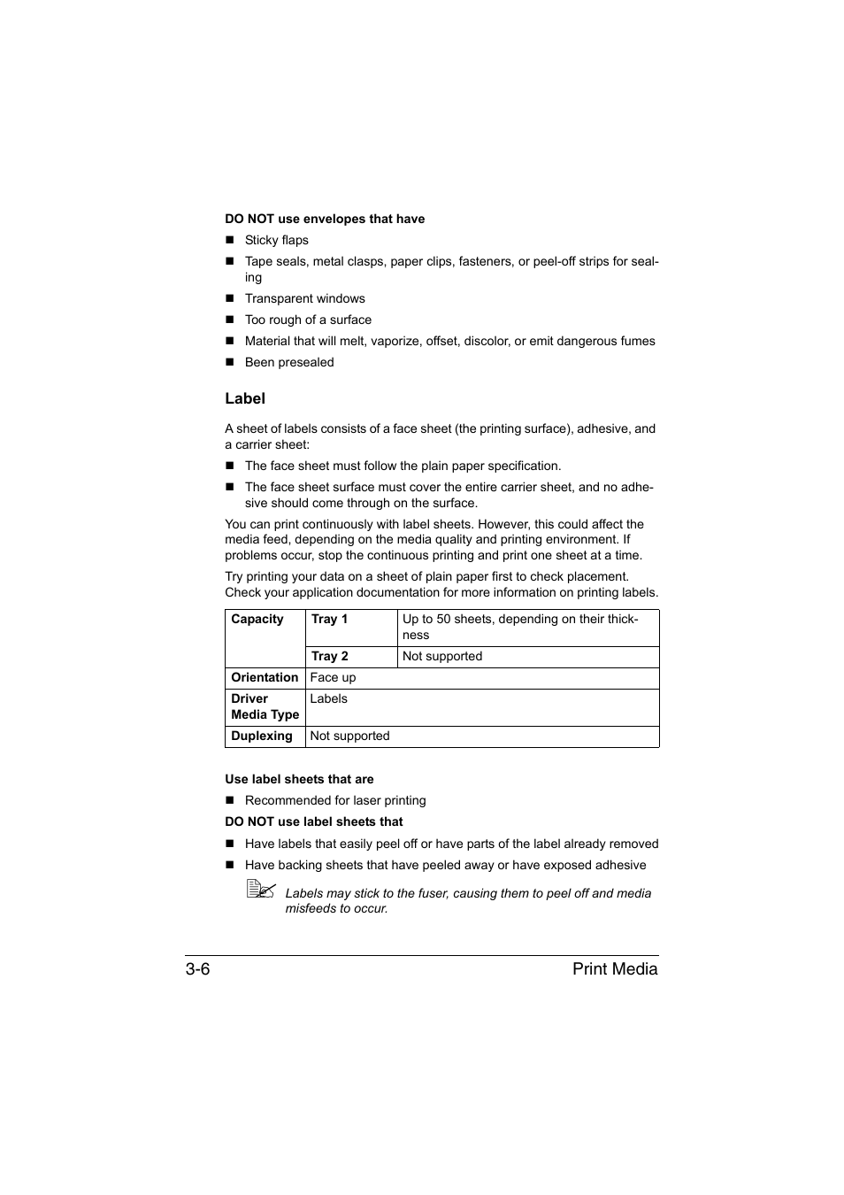 Label, Label -6, Print media 3-6 | Konica Minolta magicolor 1690MF User Manual | Page 87 / 285