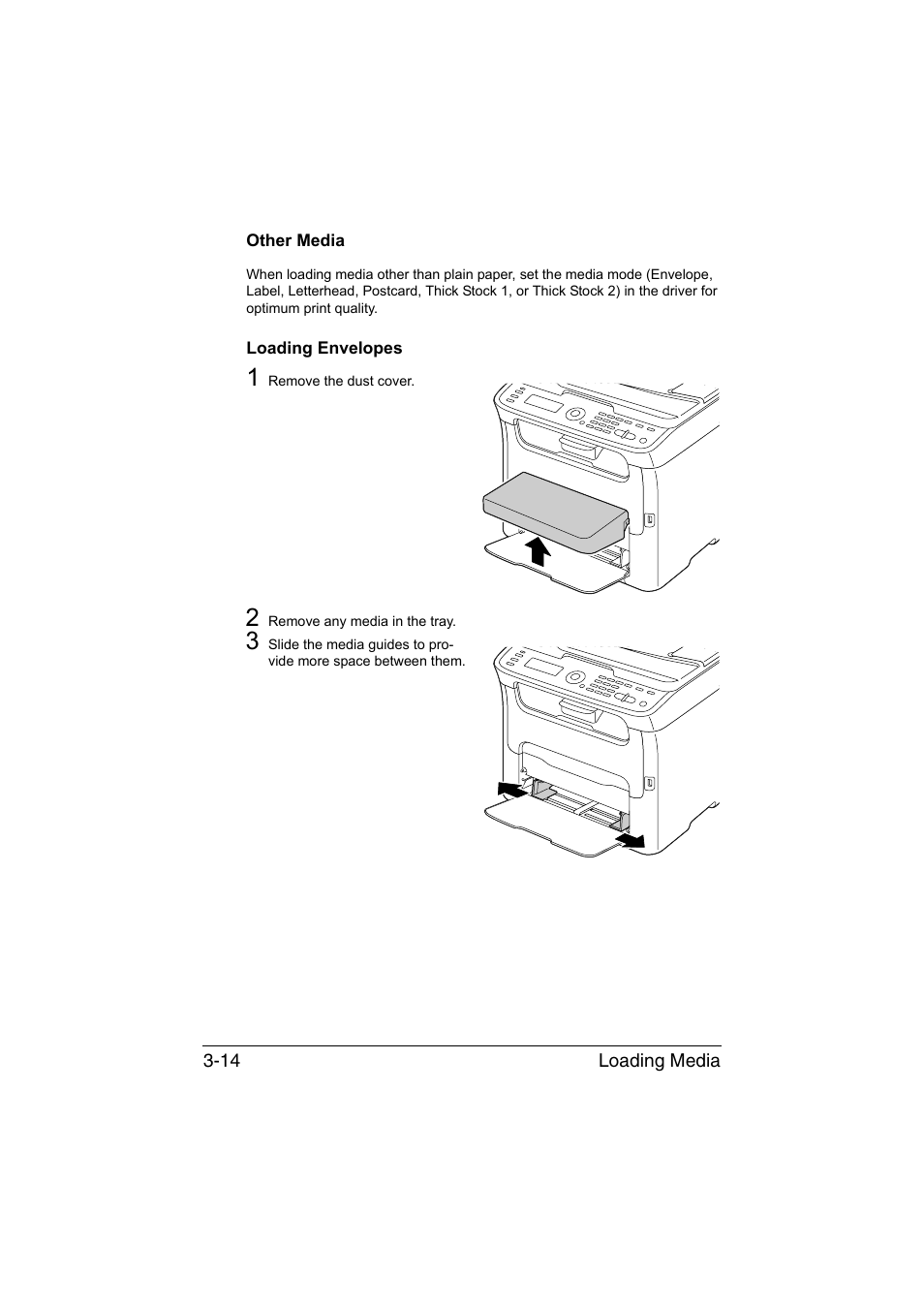 Other media, Loading envelopes, Other media -14 loading envelopes -14 | Konica Minolta magicolor 1690MF User Manual | Page 95 / 285