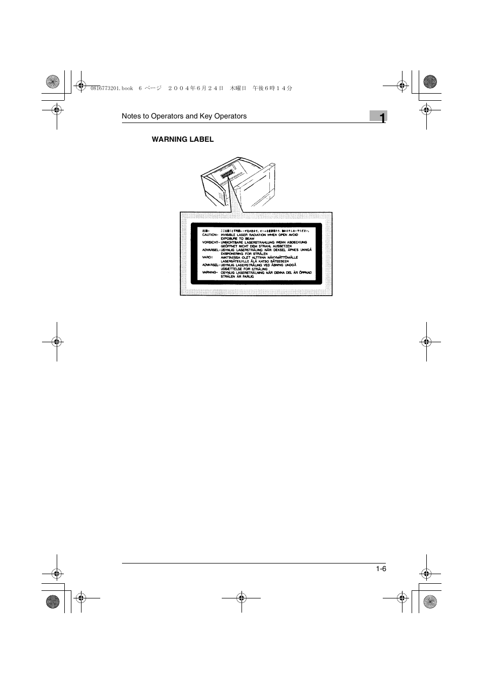 Warning label, Warning label -6 | Konica Minolta MS7000 MKII User Manual | Page 20 / 112