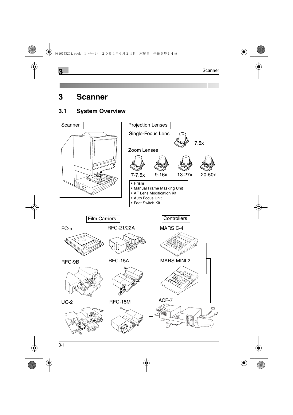 3 scanner, 1 system overview, Scanner | System overview -1, 3scanner | Konica Minolta MS7000 MKII User Manual | Page 27 / 112