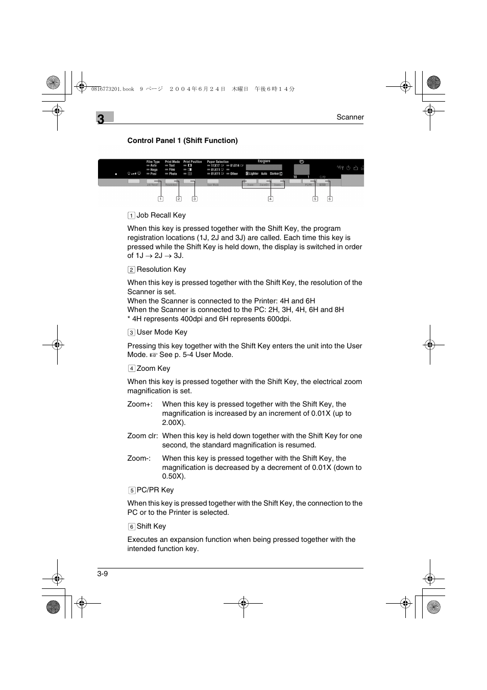 Control panel 1 (shift function), Control panel 1 (shift function) -9 | Konica Minolta MS7000 MKII User Manual | Page 35 / 112