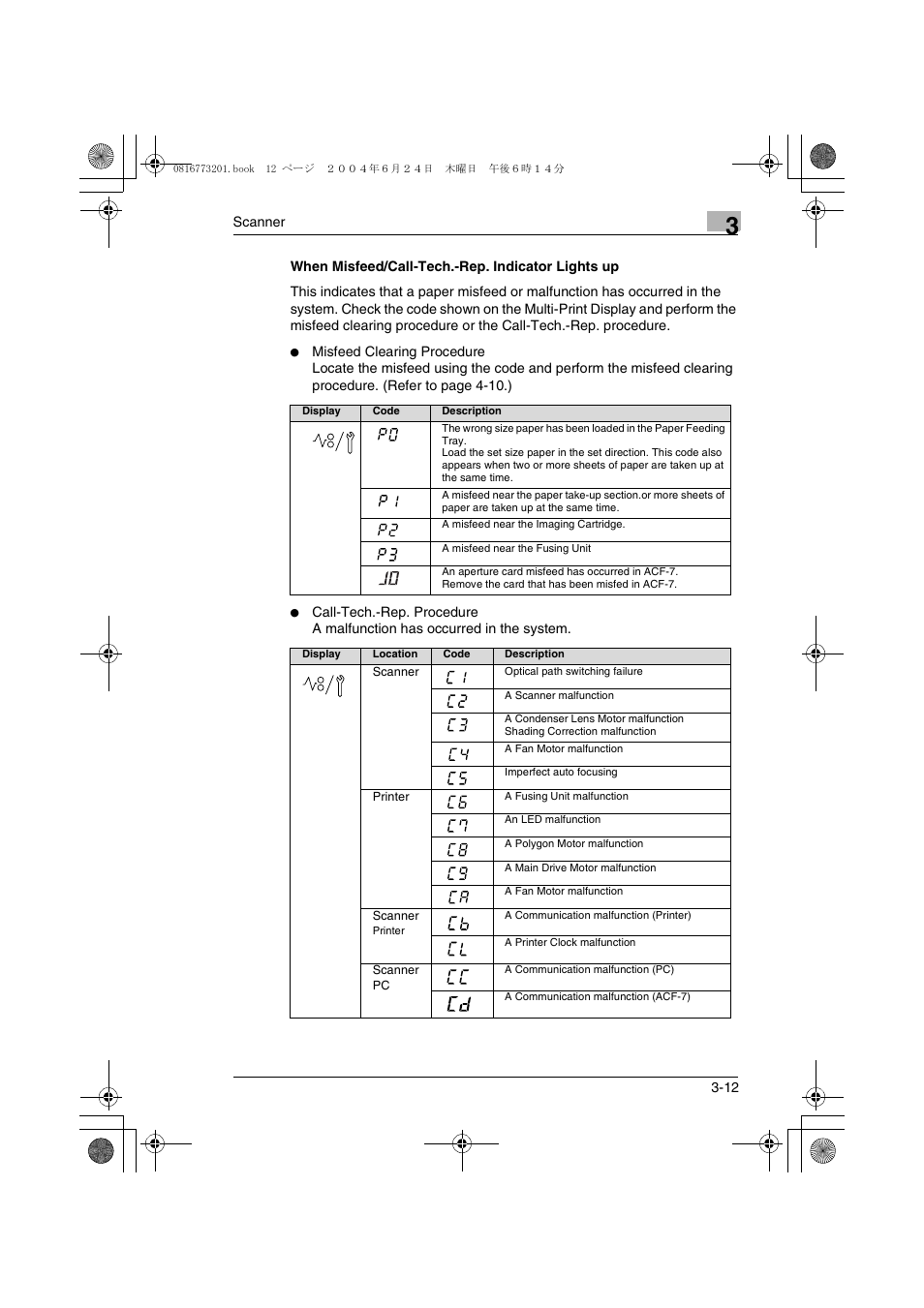 When misfeed/call-tech.-rep. indicator lights up | Konica Minolta MS7000 MKII User Manual | Page 38 / 112