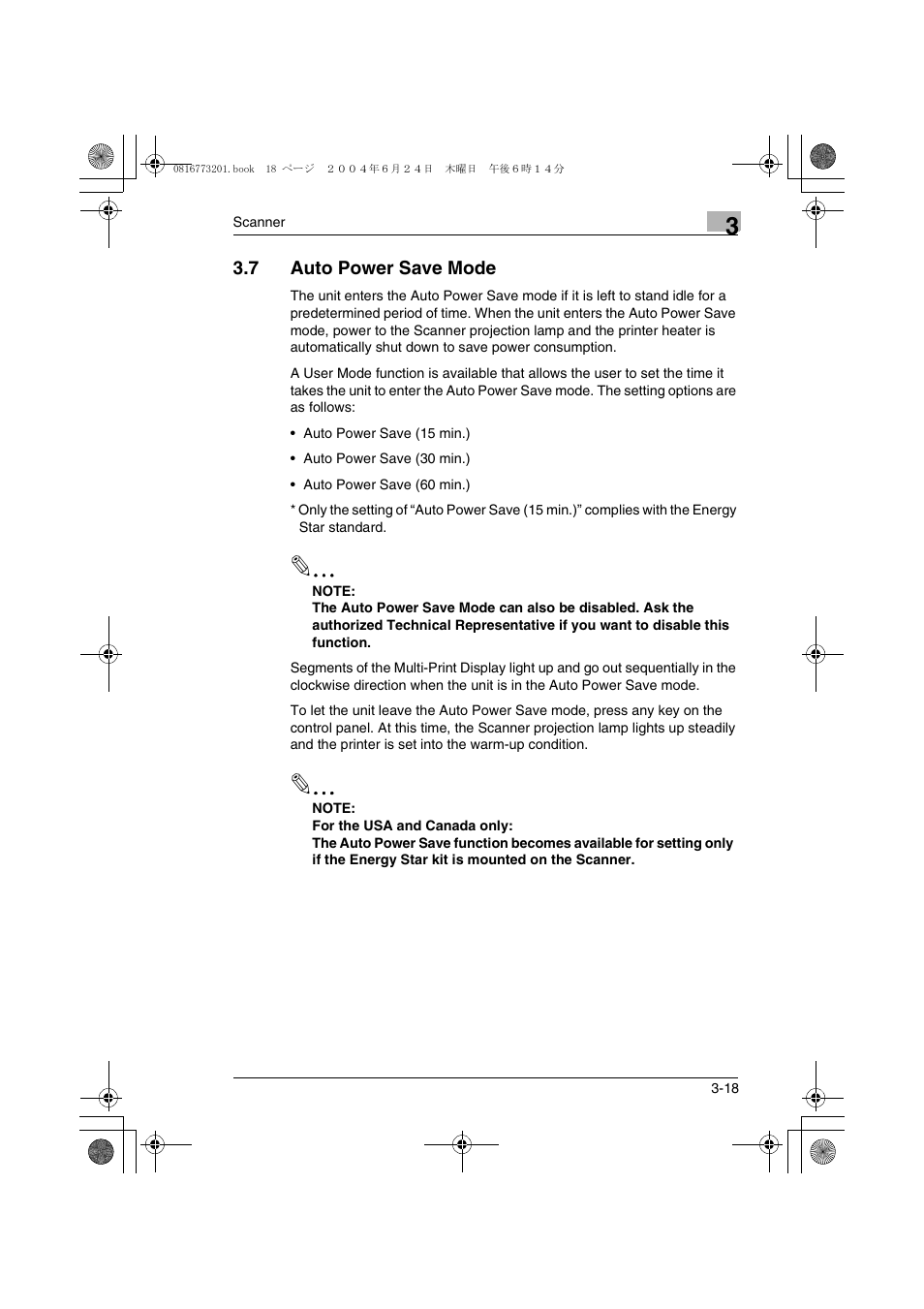 7 auto power save mode, Auto power save mode -18 | Konica Minolta MS7000 MKII User Manual | Page 44 / 112