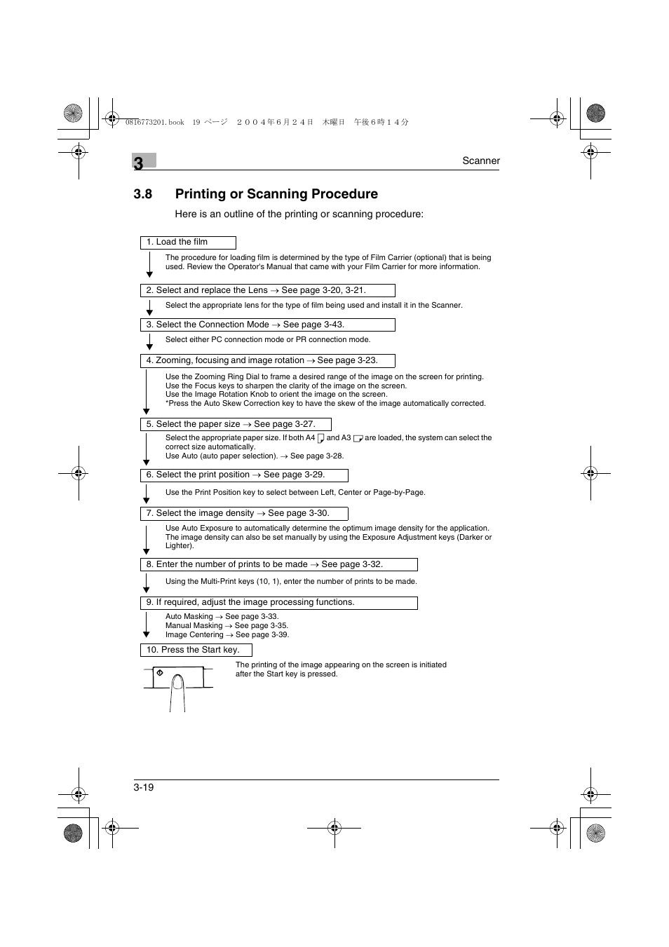 8 printing or scanning procedure, Printing or scanning procedure -19 | Konica Minolta MS7000 MKII User Manual | Page 45 / 112