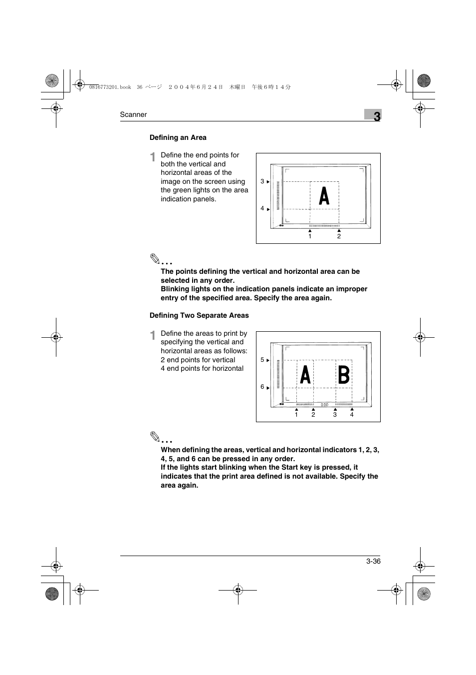 Defining an area, Defining two separate areas | Konica Minolta MS7000 MKII User Manual | Page 62 / 112