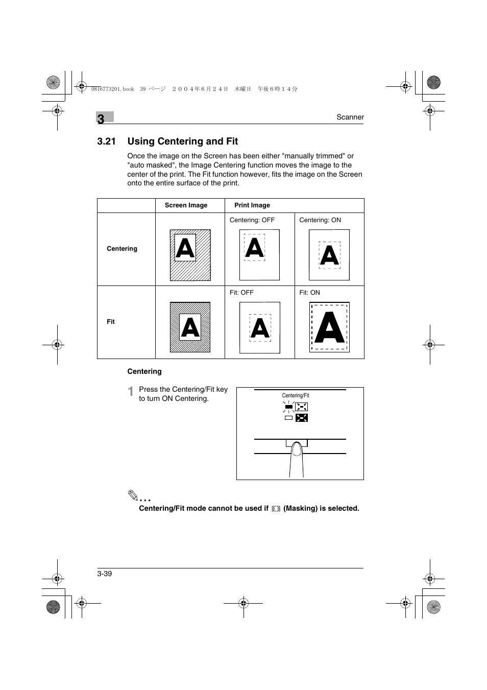 21 using centering and fit, Centering, 21 using centering and fit -39 | Centering -39 | Konica Minolta MS7000 MKII User Manual | Page 65 / 112