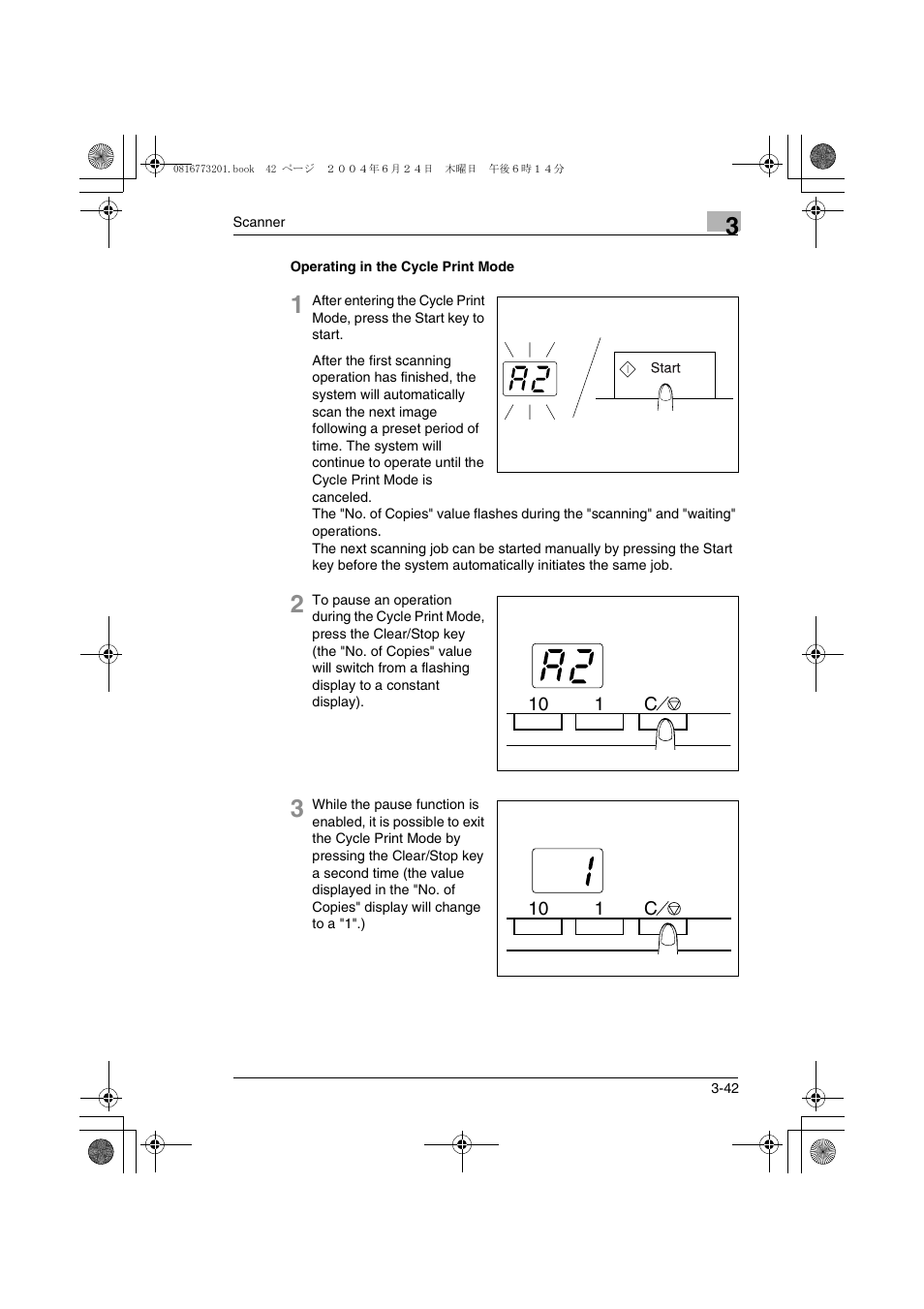 Operating in the cycle print mode, Operating in the cycle print mode -42 | Konica Minolta MS7000 MKII User Manual | Page 68 / 112