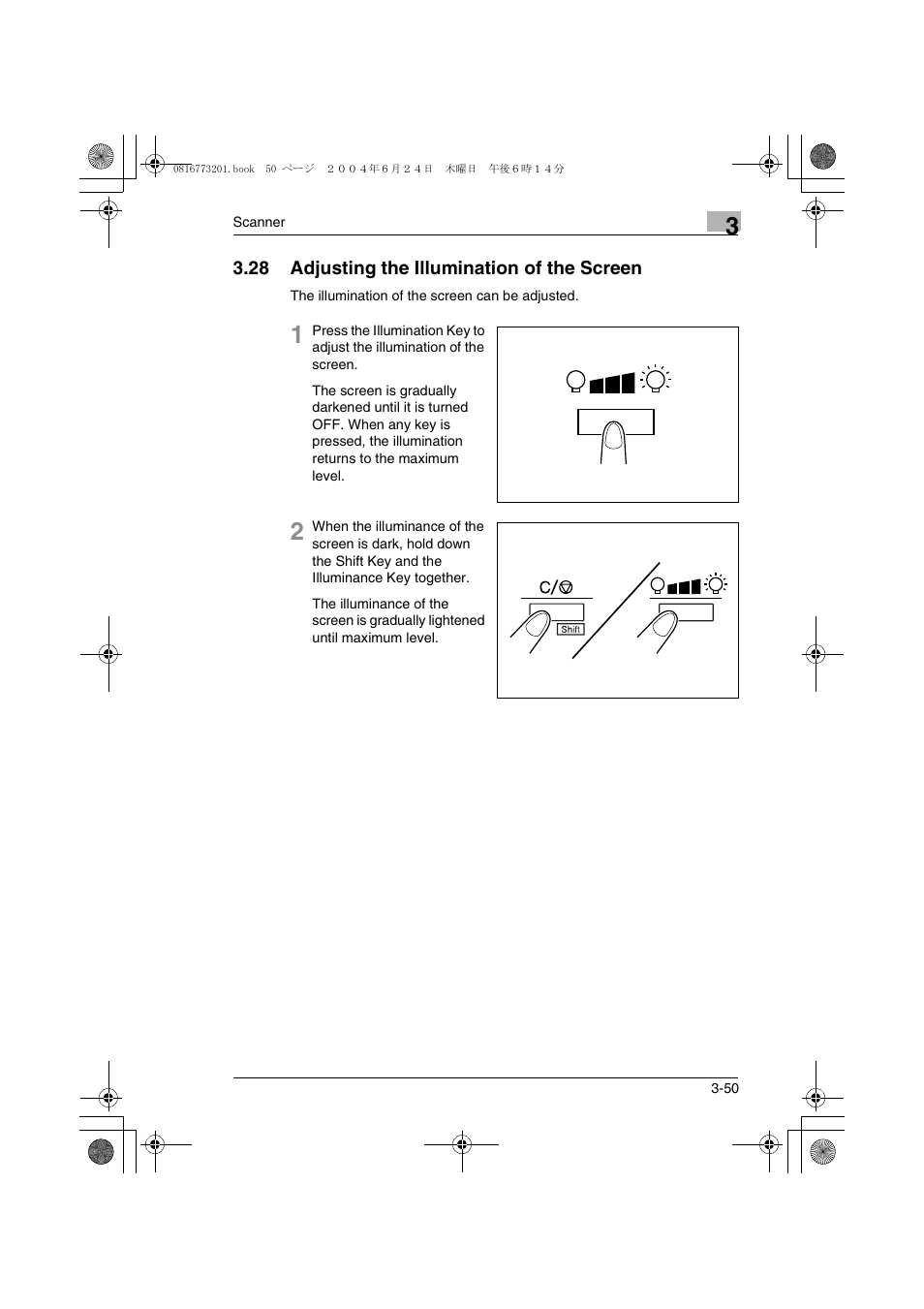 28 adjusting the illumination of the screen, 28 adjusting the illumination of the screen -50 | Konica Minolta MS7000 MKII User Manual | Page 76 / 112