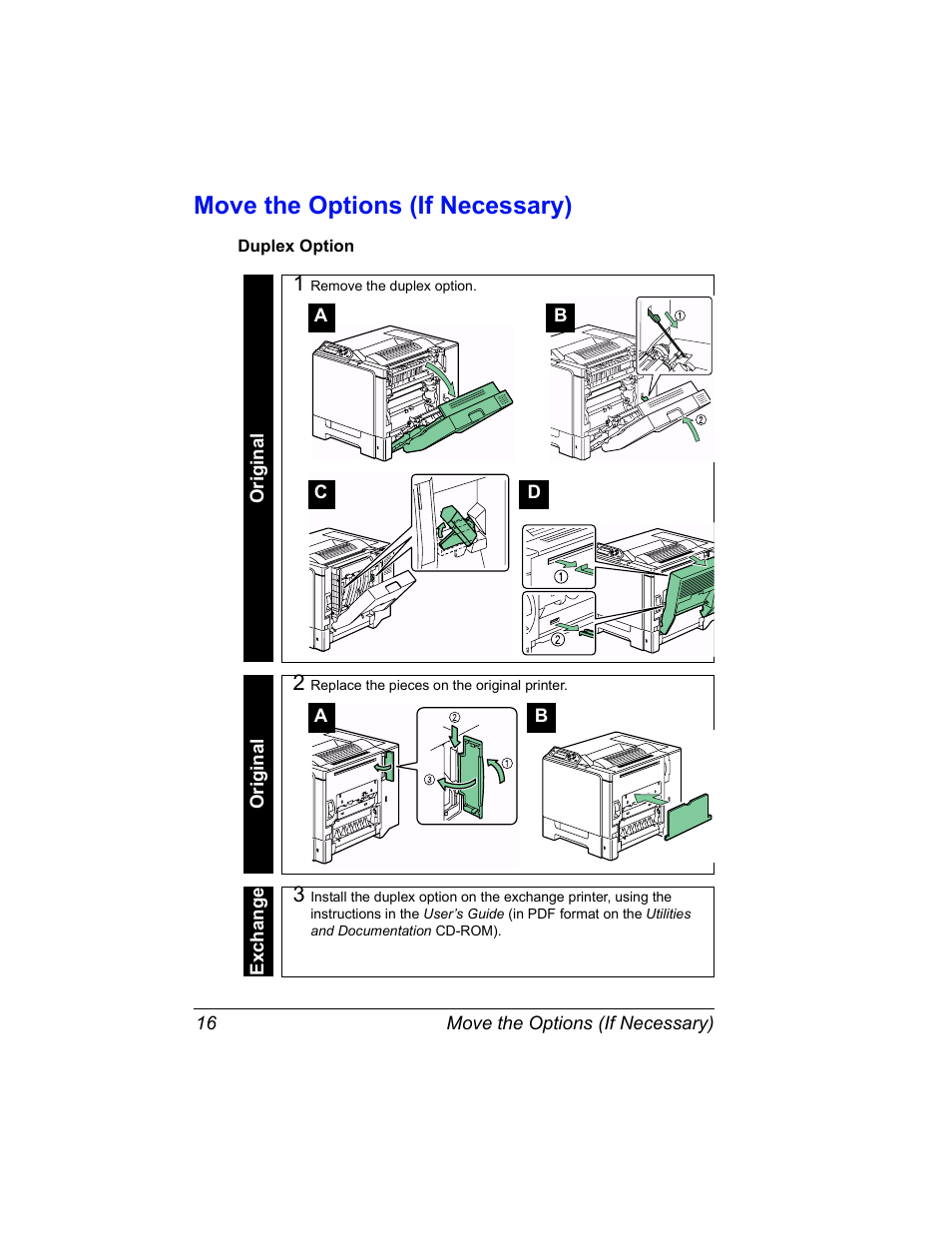 Move the options (if necessary), Duplex option | Konica Minolta Magicolor 5440 DL User Manual | Page 18 / 26