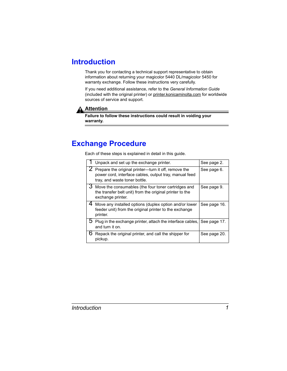 Introduction, Exchange procedure | Konica Minolta Magicolor 5440 DL User Manual | Page 3 / 26
