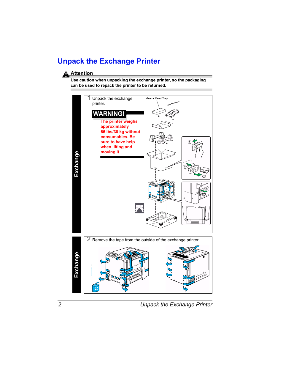Unpack the exchange printer | Konica Minolta Magicolor 5440 DL User Manual | Page 4 / 26