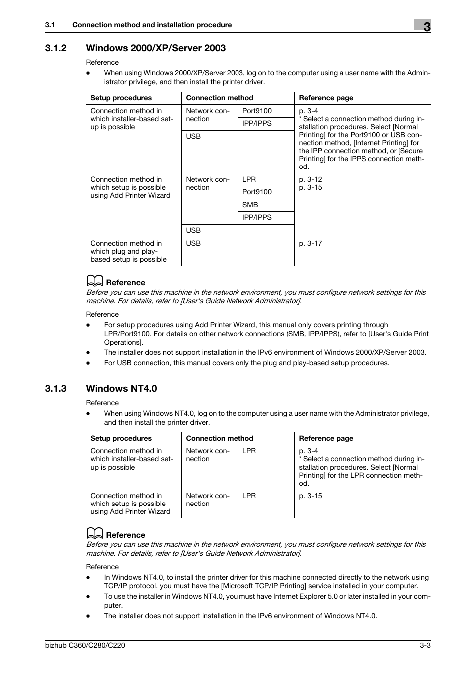 2 windows 2000/xp/server 2003, 3 windows nt4.0, Windows 2000/xp/server 2003 -3 | Windows nt4.0 -3 | Konica Minolta BIZHUB C360 User Manual | Page 14 / 72