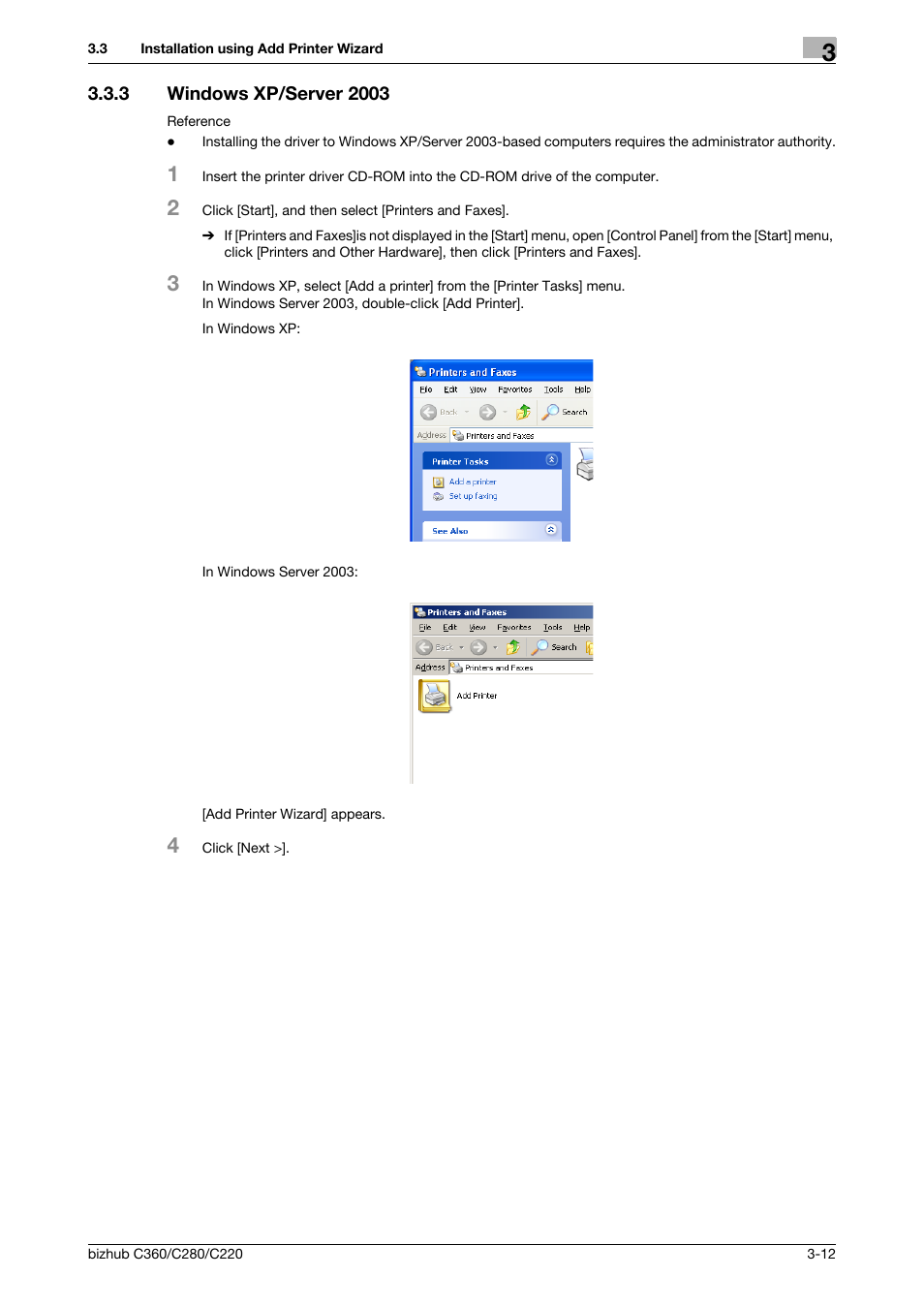 3 windows xp/server 2003, Windows xp/server 2003 -12, P. 3-12 | Konica Minolta BIZHUB C360 User Manual | Page 23 / 72