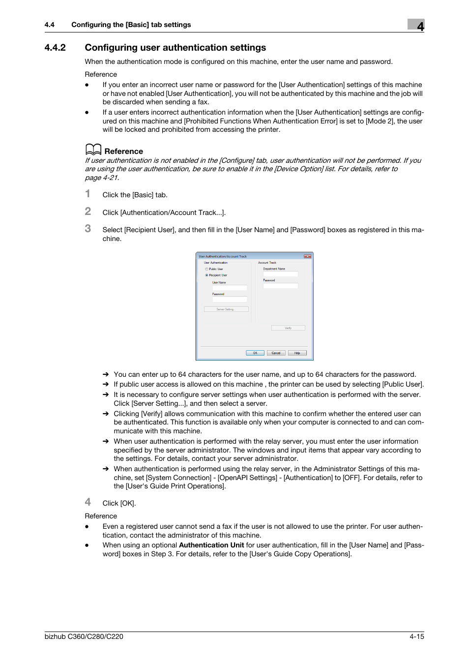 2 configuring user authentication settings, Configuring user authentication settings -15 | Konica Minolta BIZHUB C360 User Manual | Page 46 / 72